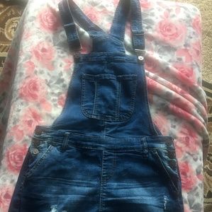 Overall ripped jean skirt